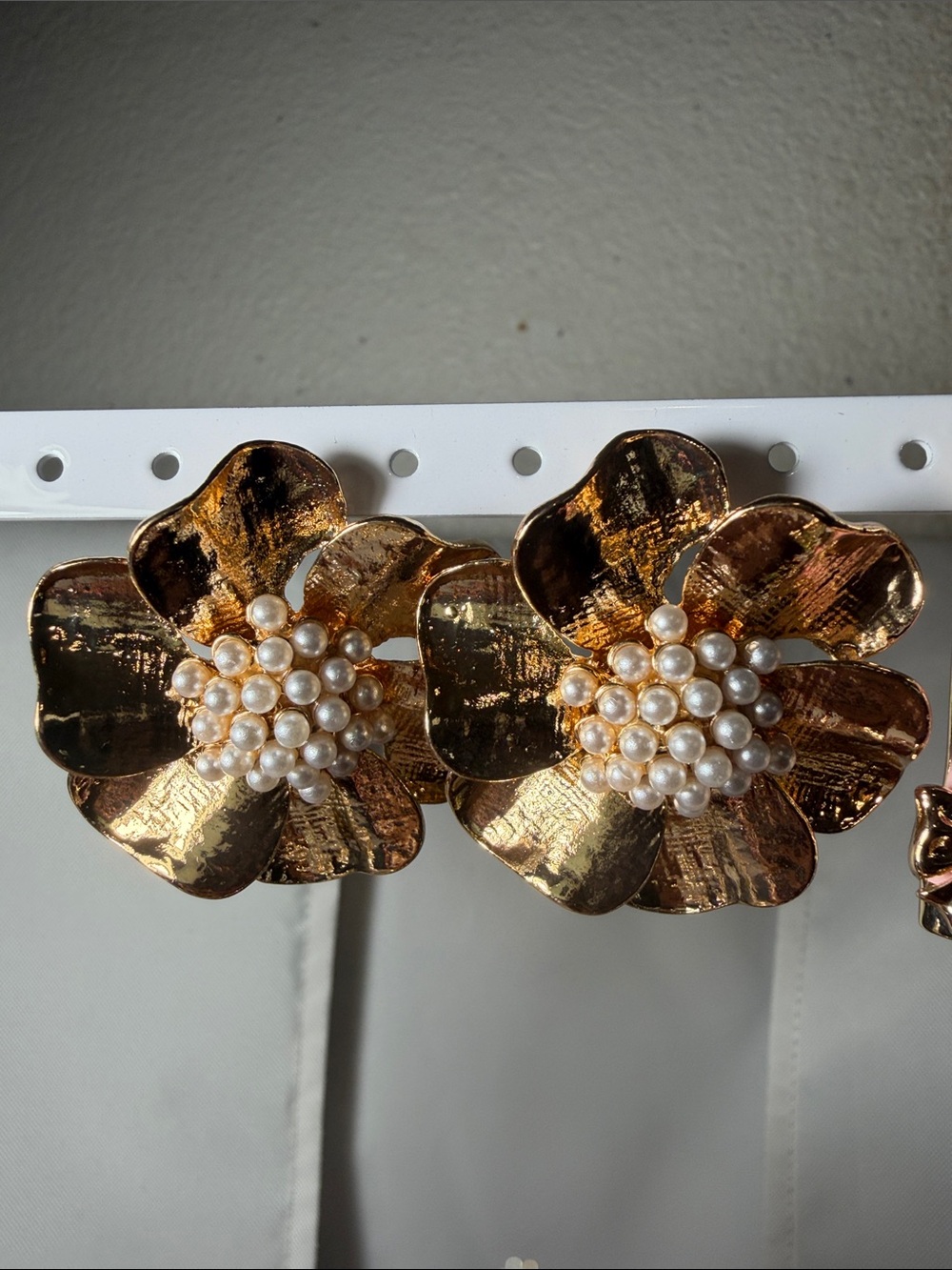 Gold Floral Pearl Cluster Statement Earrings